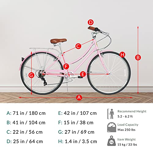 Bicicleta Cruiser de playa Micargi Kansans, 7 velocidades, con frenos V-brake, asiento acolchado y empuñaduras de cuero genuino para adultos miniatura 6