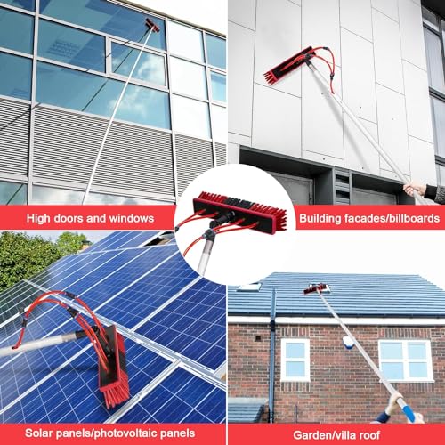 Image of Solar Panels Brush Cleaning Kit 35 FT Adjustable Water Fed Pole 20M Hose & 180 Rotating BrushHead, Washing Equipment Window Cleaner Tool for Solar Panel Roof Car