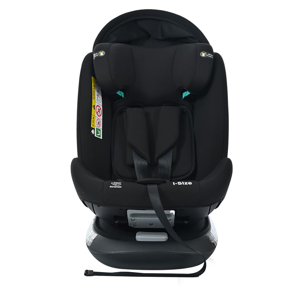 OSJ チャイルドシート 新生児 ISOFIX 0歳~12歳 360度回転式 ジュニアシート キャノピー付き ドリンクホルダー付き 長く使える 取付け簡単 カー用品 座席 軽量 リクライニング 調節可能 洗える ブラック (ドリンクホルダー付き)
