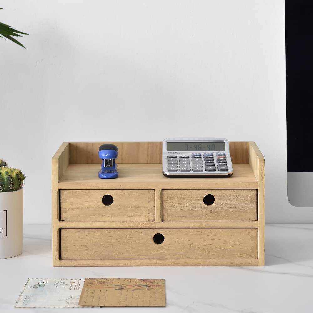 KIRIGEN Wood Organizer Shelf with 3 Drawers for Home Kicthen Decor ...