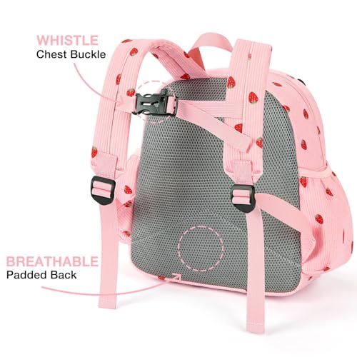 Image of STEAMEDBUN Corduroy Kids Backpack for Girls and Boys 5-8: Girls Backpack for Elementary Kindergarten - 15 inch Cute Backpacks for Kids - Strawberry