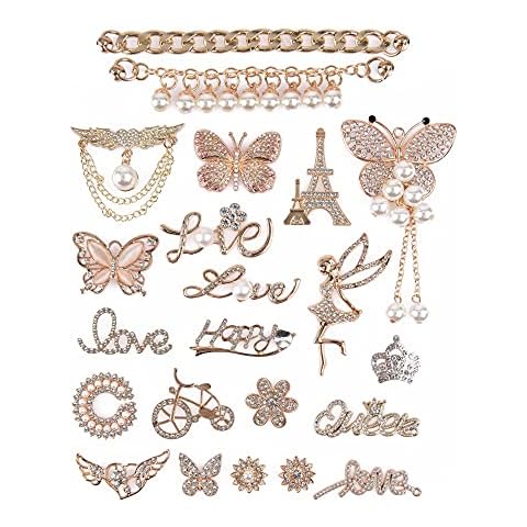 Bling Jewelry Shoes Charms Enamel Diamond Shoe Decoration with Chains Accessories for Girls Women ENAM002-gold-22pcs Cover