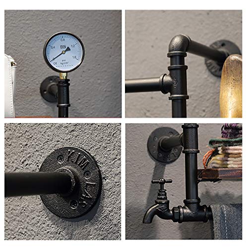 CUTPOIY Iron Pipe Wall-Mounted Wood Floating Shelf 2 Tiers Shelf with Clothes Rod Wall Clothes Rack,Industrial Style Clothing Display Rack (215×30×40cm) steampunk buy now online CUTPOIY Iron Pipe Wall-Mounted Wood Floating Shelf 2 Tiers Shelf with Clothes Rod Wall Clothes Rack,Industrial Style Clothing Display Rack (215×30×40cm) steampunk buy now online