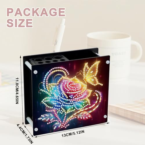 DCIDBEI Diamond Painting Schreibtisch Organizer 13x12cm Diamant Painting Bilder Stifthalter Multifunktions Becher für Kugelschreiber Rosen Schmetterling