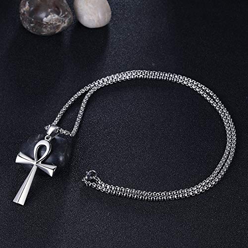 Rehoboth Stainless Steel Ancient Egyptian Coptic Ankh Cross Pendant Necklace for Womens Mens 24 Inch Chain Black Gold Silver3