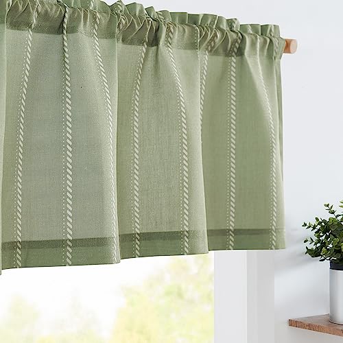 jinchan Nautical Striped Valance Farmhouse Window Treatment Linen Textured Drapes for Small Windows Kitchen Living Room RV Vintage Light Filtering Valance 16 Inch Rod Pocket 1 Panel Green 50