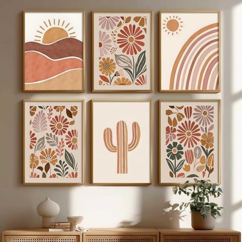 Image of kotart Boho Painting Wall Art Home Decoration Paintings With Frame For Living Room Bed Room Hotel Wall Decor Digital Reprint Set Of 6 (Art-2, 19x25 inch)