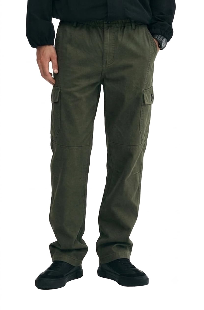 Men Cargo | Cotton Cargo Pants for Men | Regular Fit High Rise Solid Pants (117-120)-image-8