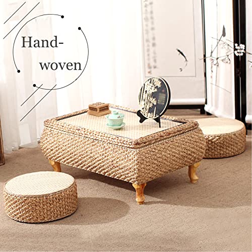 Fyfusatc Rattan Coffee Table, Pure Hand-Woven Narcissus Grass Storage Table, Oriental Furniture,Grass Knotwork Coffee Table,Color : Vine Primary Color #TOP3