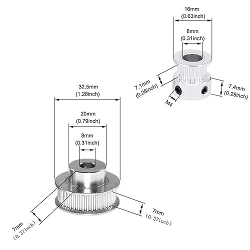 Miniatura 19 de Zeberoxyz Juego de 2 poleas de sincronización de aluminio GT2 de 20 y 80 dientes de 0.472 in de diámetro con 2 correas de longitud de 9.843 in