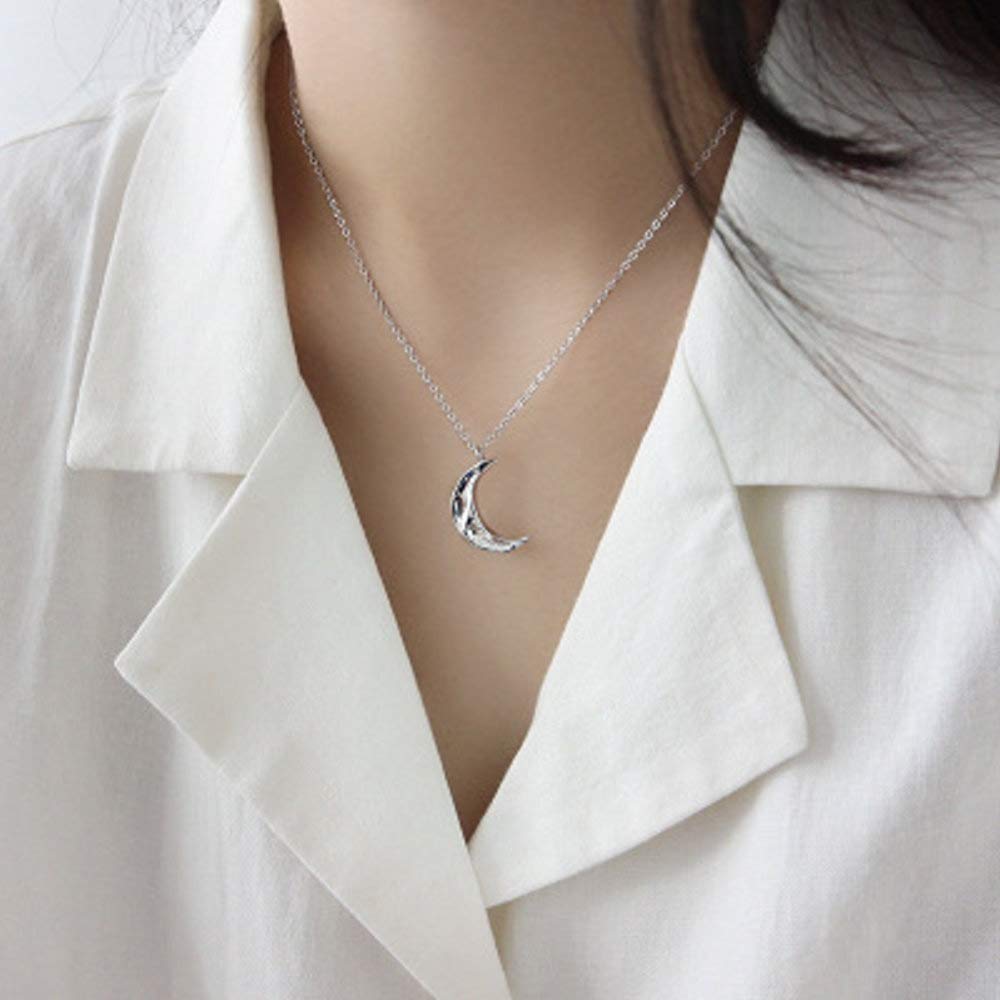 IMINI Collana con Ciondolo a Forma di Luna per Donne e Ragazze in Argento Sterling Semplice e Delicata a Mezzaluna e Mezza Fase di Luna Karma Collana Regolabile Gioielli Martellati Fatti a Mano