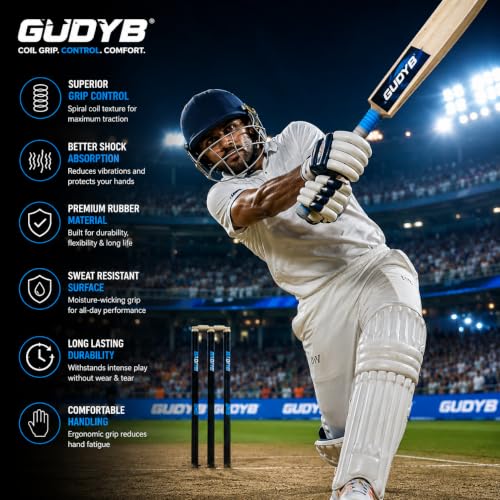 Image of GUDYB Professional Cricket Bat Handle Coil Grips with Better Shock Absorption | Soft Rubber for Better Swing | Durable, High-Quality Batting Grip for All Cricket Players, Pack of 1 (RED)