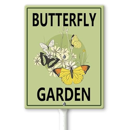 Horienteeon Regali per giardiniere Decorazione da giardino Farfalla da giardino Cartello con pali 20 x 30 cm, robusti cartelli per prato in alluminio, cartelli da giardino vintage, decorazione da