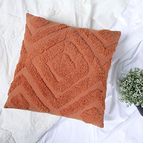 Fundas de cojín de color naranja quemado, estilo bohemio, 45 x 45 cm, 18 x 18 pulgadas, con textura geométrica, color óxido, para sofá, silla, bonito bordado, decorativo Cover