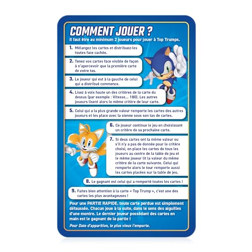 Winning Moves - Top Trumps Sonic - Jeux de Cartes - Jeu de Société - Jeu de batailles - Jeu de Voyage - De 2 à 6 Joueurs - A partir de 6 Ans - Version Française