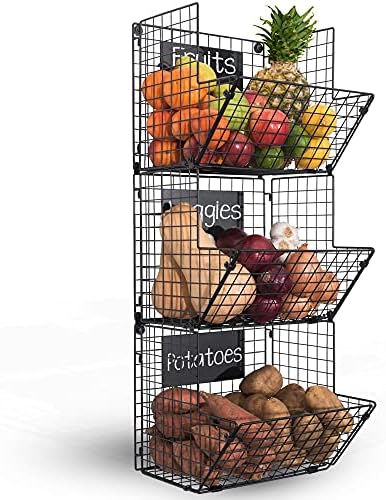 Saratoga Home Wall Fruit Baskets For Kitchen Fruit Basket Wall Mount, Wall Fruit Baskets for Kitchen, Hanging Wall Basket, Hanging Baskets for Organizing, Onion and Potato Storage, Wired Baskets