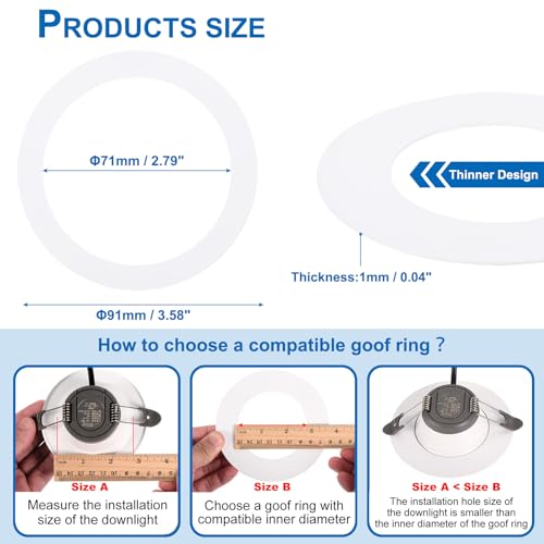 PATIKIL Goof Rings For 6 Inch Recessed Can Lighting Down Light 3 Pcs Metal Goof Trim Rings Cover Outer Diameter 10 Inch Inner Diameter 6 29 Inch Matte Finish White Flush Mount - View #9