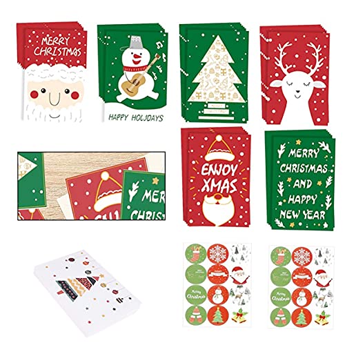 Biluer Cartes de Noël,24PCS Noël Cartes de Vœux et Enveloppes Autocollants Cartes-Cadeaux de Noël Cartes de Noel Repliables Noël Cartes de Correspondance Vierges pour la Famille Amis Enfants Cover