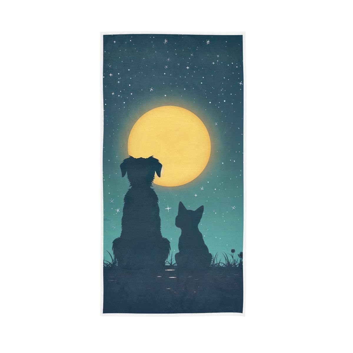LSRCPD Silhouette of Dog and Cat Hand Towel, 15 x 30 Inches, Soft Highly Absorbent Towels for Bathroom Gym Hotel