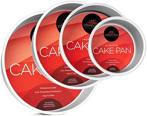 LAST CONFECTION 4-Piece Round Cake Pan Set - Includes 6", 8", 10" and 12" Aluminum Pans - 3" Deep