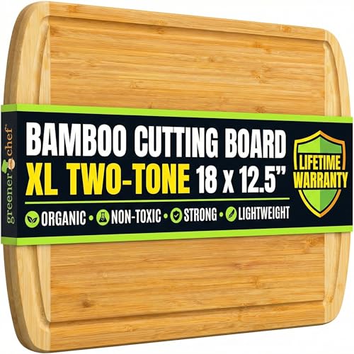 Organic Lightweight, Durable Extra Large Bamboo Cutting Board (18') - Non Toxic Wood Chopping Board with Juice Groove for Kitchen, Meat, Vegetables, and Food Prep by Greener Chef