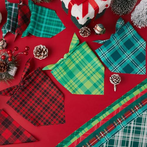 Image of Abbylike 50 Pcs Christmas Plaid Dog Bandanas Bulk, Red and Green Gingham