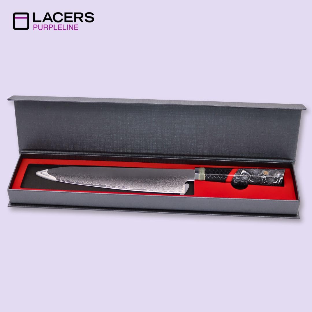Lacers PurpleLine Damast Chefmesser 20cm Klinge (8 Zoll) Profi Küchenmesser aus Damaststahl mit Edlem Epoxidharz Griff & Geschenkbox - Extrem Scharfes Allzweck Kochmesser für Küche & Steak (M0007)