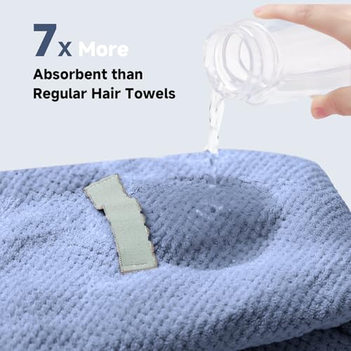 Netcken Large Microfiber Hair Towel for Women,Super Soft Anti Frizz & Quick Dry for Curly Hair,Ultra Absorbent Hair Wrap Towels for Long,Thick,Wet Hair 24x42 Inches (Blue)