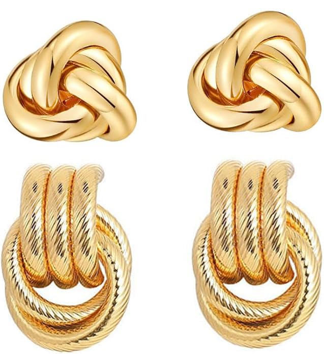 Chunky Knot Earrings Extra Large Statement Earrings Geometric Gold Earring 1.3IN Large Twisted Jewelry for Women