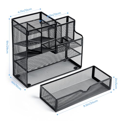M&G Mesh Pen Holder for Desk, Multi-Functional Pencil Holder with Drawer Desk Organizer, Large Capacity Office Desk organizers and Accessories (Black)