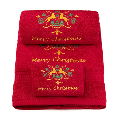 BGEUROPE Juego de Toallas de Navidad 100% Algodón