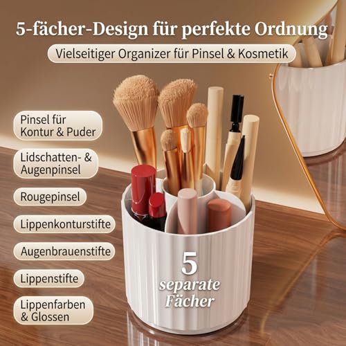 trabag Make up Pinselhalter mit Deckel, 360° Drehbarer Makeup Pinsel Organizer mit Staubschutz, Pinselaufbewahrung für Schminktisch & Badezimmer, Kosmetik Aufbewahrung für Pinsel Lippenstift