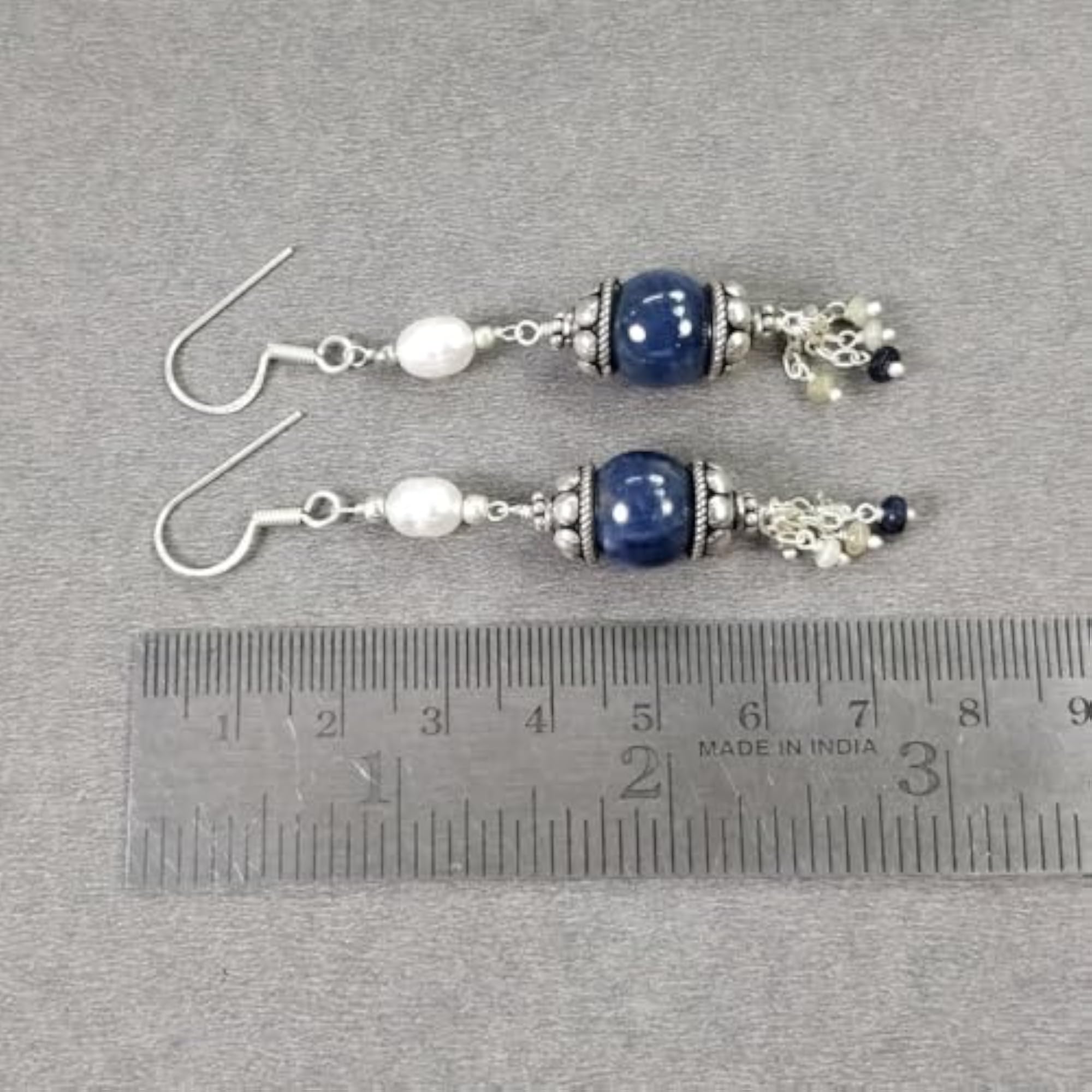 Women's 925 Sterling Silver Drop Dangle Earrings with Natural Blue Sapphire & Pearl