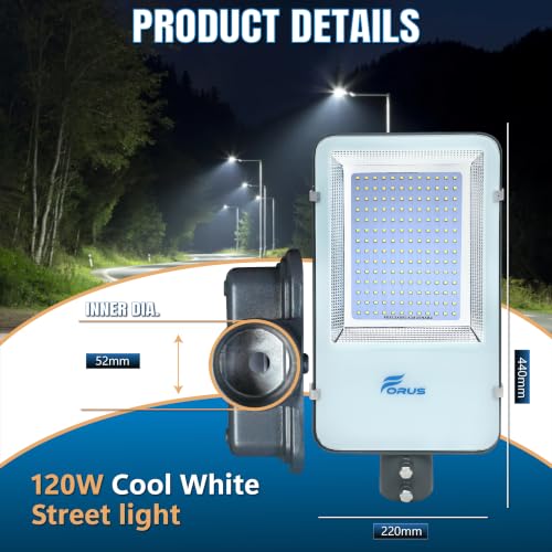 Image of Forus 120W LED Street Light Outdoor with 4-Yr Warranty, High Lumen 120 lm /W Waterproof Cool White Light, Energy Saving Aluminium LED Street Lamp for Road, Parking Lot, Industrial Area Lighting (1 PC)