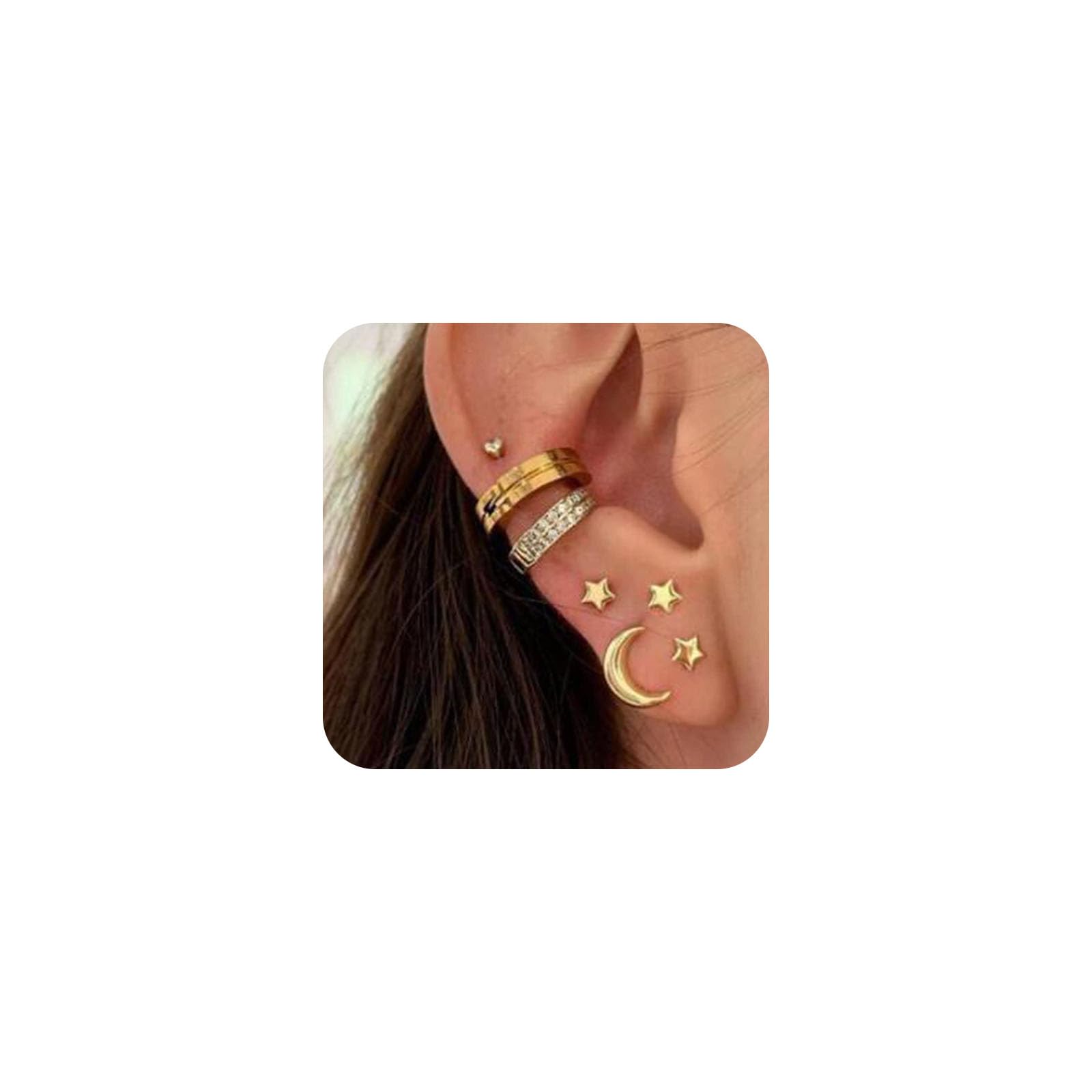 Hinvan 2 Paia Orecchini a Cerchio Oro con Ciondolo Luna Stella Argento 925 Orecchini Oro Pendenti da Donna Piccoli Orecchino Cerchio per Donna Ragazza