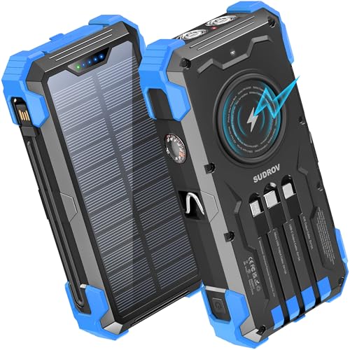 Solar Power Bank 42800mAh Wireless Charger with LED Flashlight