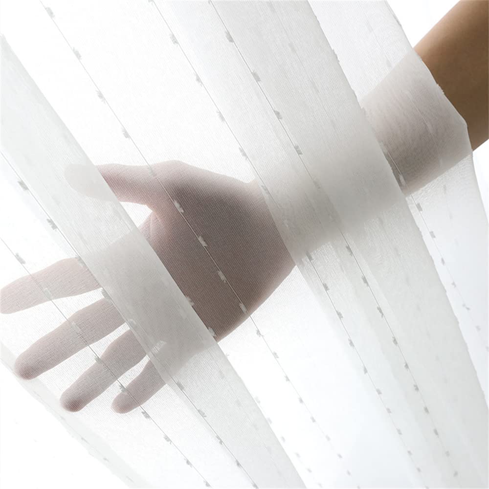 Voile Tenda Trasparente-2 Pezzi con Occhielli Tenda a Panello Tende Leggere Morbida per Camera da Letto e Soggiorno Finestra Moderne Traspirante e Durevole -linea bianca(L140 x A183 cm)