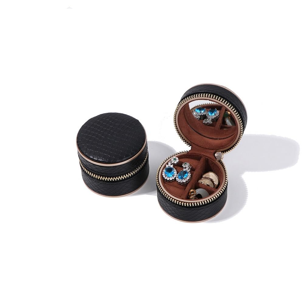 Zzlei2yu-12 Black Jewellery Organiser Stand Portable Pu Leather Jewelry Box Travel Organizer