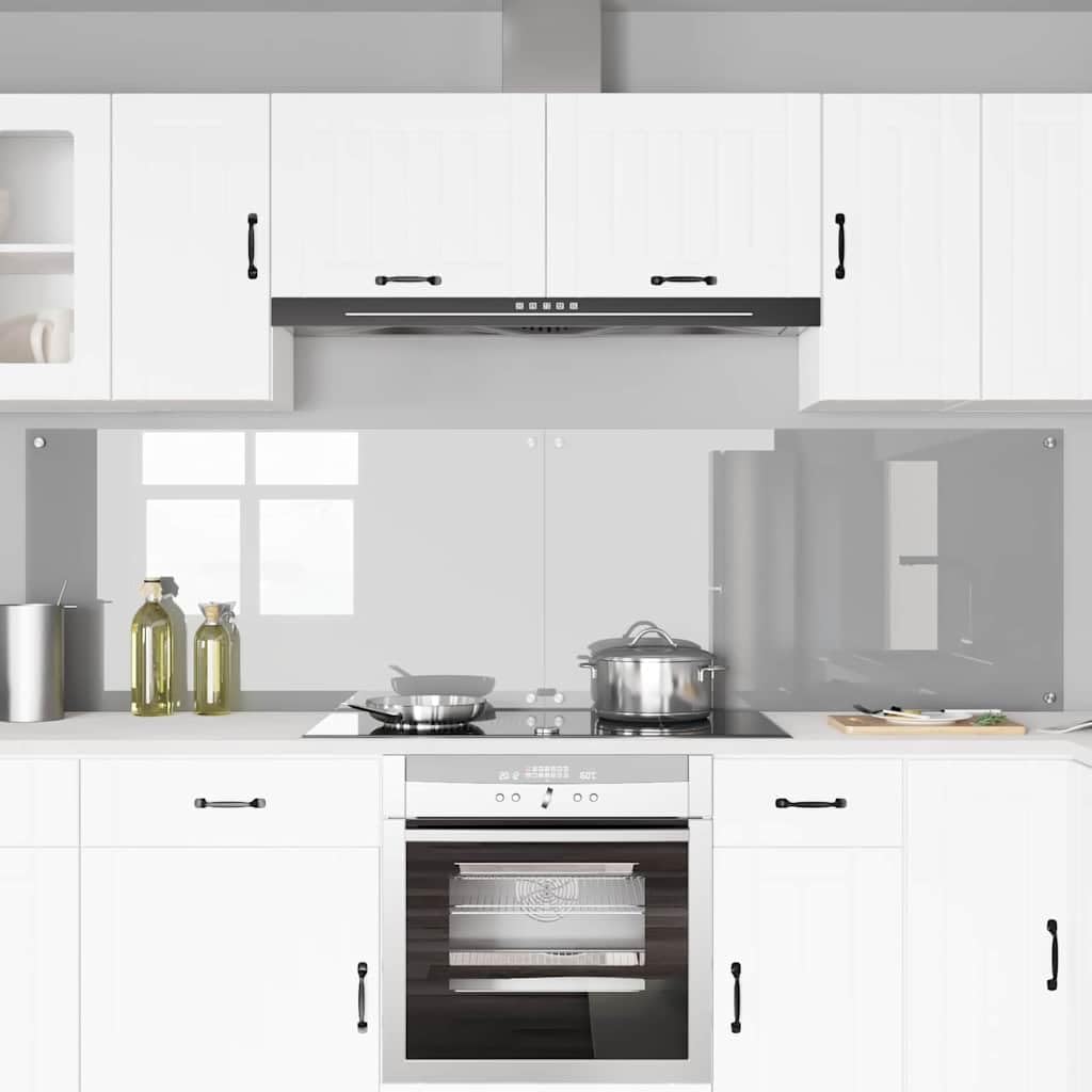 Pannello posteriore da cucina, 2 pezzi, grigio chiaro, 110 x 60 cm, vetro temperato | Resistente al calore fino a 240 gradi, 4 fori, facile da pulire, paraspruzzi per cucina