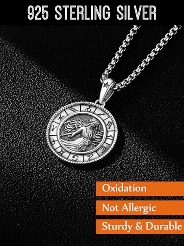 Zodiac Necklace For Men 925 Sterling Silver With 22'+2' Rolo Chain,Gift For Men Husband Friend Brother4