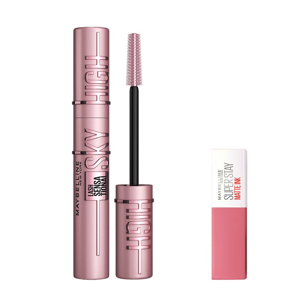 Maybelline New York Lash Sensational Sky High Maskara & Mini Super Stay Matte Ink Likit Mat Ruj - 15 Lover Makyaj Seti