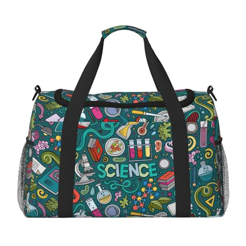 Cartoon Science Theme Print Everyday Use Travel Duffle Bag Large Capacity Travel Bag Stylish Functional Bag
