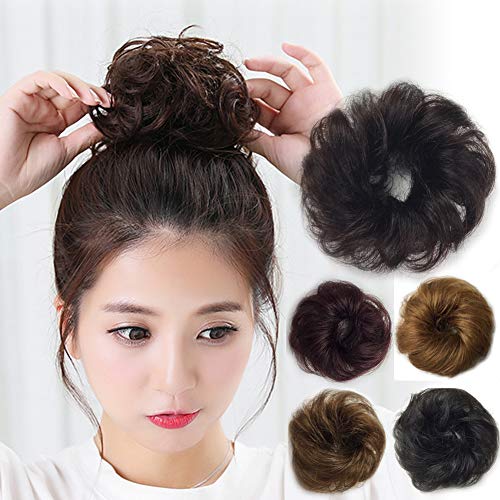 Vowinlle Messy Bun Hair Piece (Jet Black),100% Remy Human Black Hair Bun Extensions,Fabulous Black Hair Bun Wig for Fashon-Elegant Women