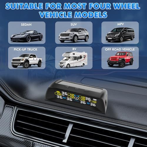 KAOLALI TPMS Reifendruckkontrollsystem, Solarladung und USB-Ladefunktion, mit Farbiger LCD-Anzeige und 6 Externen Reifendrucksensor, 9,9 Bar/144 PSI Max für RV LKW SUV