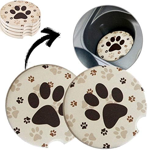 Car Cup Holder Coasters - Set of 4 Pack Absorbent Ceramic Stone with Finger Notch for Easy Removal from Auto Cupholder Tray Insert, Best Accessory Keep Vehicle Free of Cold Drink Sweat Stain and Spill