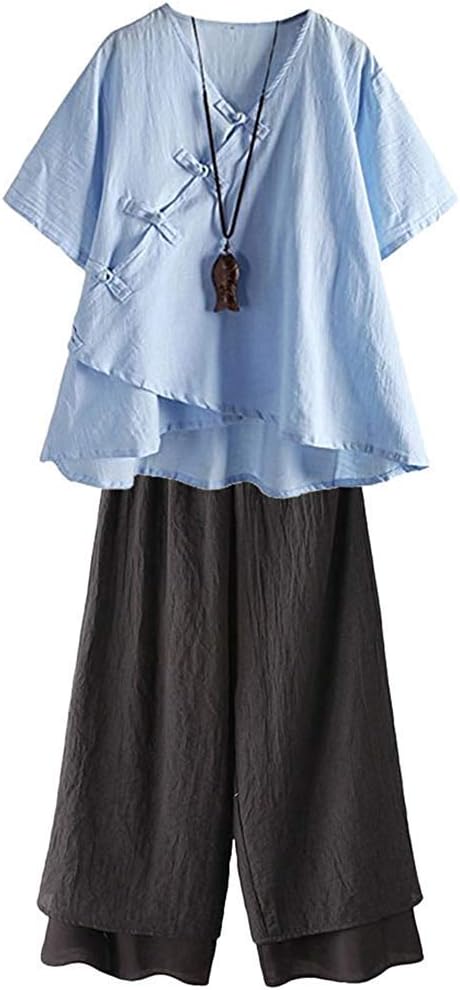 LaovanIn Women's Wide Leg Capri Pants Cotton Cropped Palazzo Trousers Culottes - Image 3