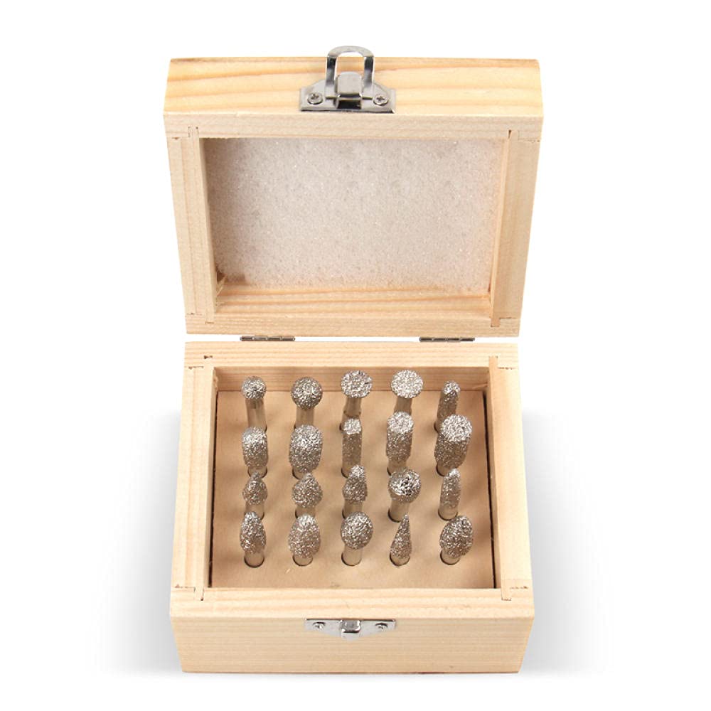 20pcs / set 6mm Shank Shank Vacuum Brazed Diamond Burr Greening Head Tool Rotary Tool for Stone Calcestruzzo intaglio in marmo granito