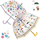 Covzoe 2 Pack Clear Bubble Umbrellas, 27.5 Inch Canopy Transparent Dome Coverage Stick Umbrella with Easy Grip Curved Handle, Safety Umbrella for Wind and Rain Protection