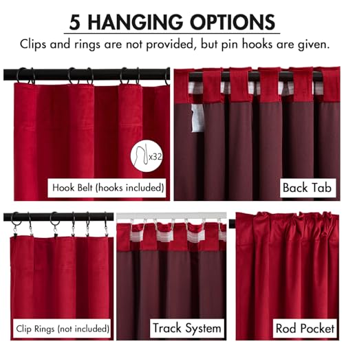Image of MIULEE Velvet Curtains 50W x 84L 2 Panels Red Blackout Curtains | Luxury velvet fabric, pinch pleat design, back tab hooks, thermal insulated, blackout light blocking, for living room bedroom