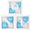 1st Birthday Balloon Box Decoration for Boys 3 Pieces Transparent Balloon Boxes with Letters One First with Blue White Balloons for Baby Shower 1st Birthday Background Decoration